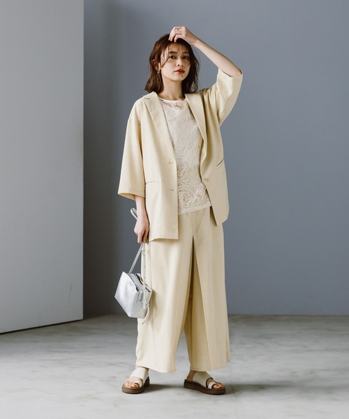 セール】リネンライクハーフスリーブジャケット（テーラードジャケット