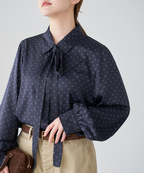 WEB限定/追加2》サテンドットタイ付ブラウス（シャツ/ブラウス