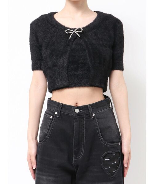 EMODA(エモダ)の「リボンチャームシャギーツインニット(ニット/セーター・レディース・グレー/ブラック/アイボリー/ブラウン・FREE)」の1枚目の写真