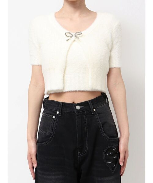 EMODA(エモダ)の「リボンチャームシャギーツインニット(ニット/セーター・レディース・グレー/ブラック/アイボリー/ブラウン・FREE)」の5枚目の写真