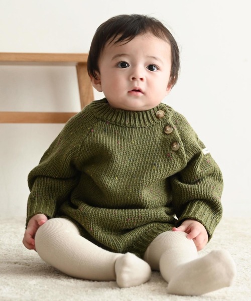 PUPPAPUPO(プッパプーポ)の「カラーネップ 長袖 ロンパース ニット(ニット/セーター・キッズ・モカ/ベージュ/オートミール/グリーン・80/70)」の4枚目の写真