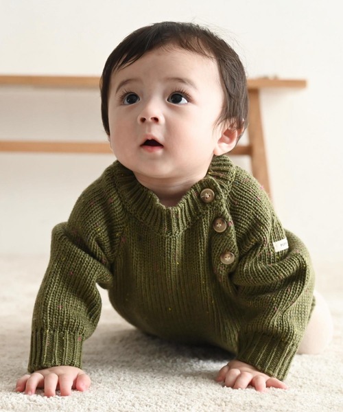 PUPPAPUPO(プッパプーポ)の「カラーネップ 長袖 ロンパース ニット(ニット/セーター・キッズ・モカ/ベージュ/オートミール/グリーン・80/70)」の5枚目の写真