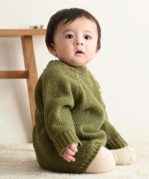 PUPPAPUPO(プッパプーポ)の「カラーネップ 長袖 ロンパース ニット(ニット/セーター・キッズ・モカ/ベージュ/オートミール/グリーン・80/70)」の6枚目の写真