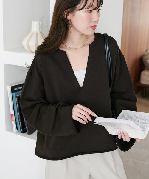 DISCOAT(ディスコート)の「裏毛深Vネックプルオーバー《WEB限定カラーあり》(スウェット・レディース・ネイビー/ダークブラウン/グレー/ブルー/アイボリー/ブラック/ピンク・FREE)」の5枚目の写真