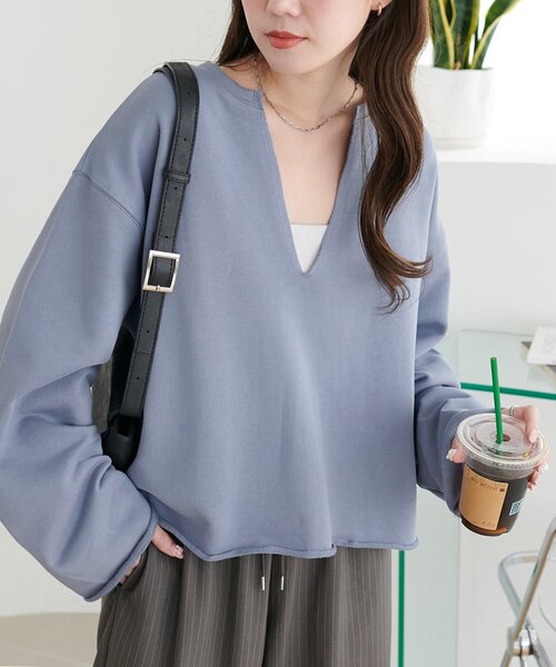 H ハバー/サック裏毛 Vネック/ステッチ プルオーバー /1 HAVERSACK ハバーサック 裏毛 Vネック ステッチ プルオーバー トップス