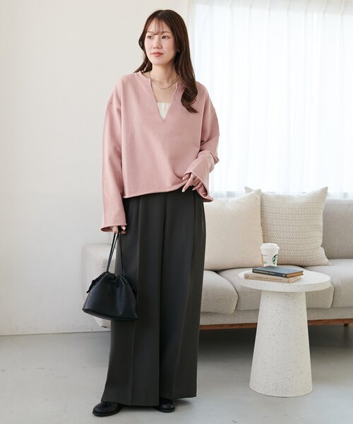 DISCOAT(ディスコート)の「裏毛深Vネックプルオーバー《WEB限定カラーあり》(スウェット・レディース・ネイビー/ダークブラウン/グレー/ブルー/アイボリー/ブラック/ピンク・FREE)」の21枚目の写真