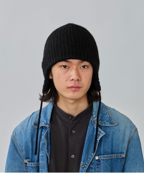 OVERRIDE（オーバーライド）の「OVERRIDE  ALPACA BLEND EARLAP BEANIE / オーバーライド（ニットキャップ/ビーニー・メンズ・ブラック/ブルー/ブラウン・57~59cm）」の2枚目の写真