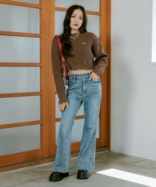 repipi armario(レピピ アルマリオ)の「【洗えるニット】ダメージショートニット(ニット/セーター・キッズ・チャコールグレー/ライトグレー/ブラウン・SMALL/MEDIUM/LARGE)」の4枚目の写真