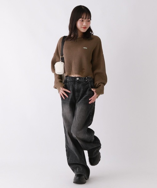 repipi armario(レピピ アルマリオ)の「【洗えるニット】ダメージショートニット(ニット/セーター・キッズ・チャコールグレー/ライトグレー/ブラウン・SMALL/MEDIUM/LARGE)」の7枚目の写真