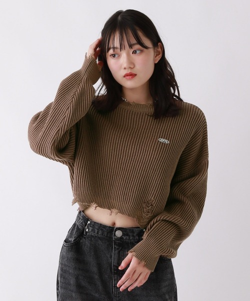 repipi armario(レピピ アルマリオ)の「【洗えるニット】ダメージショートニット(ニット/セーター・キッズ・チャコールグレー/ライトグレー/ブラウン・SMALL/MEDIUM/LARGE)」の8枚目の写真