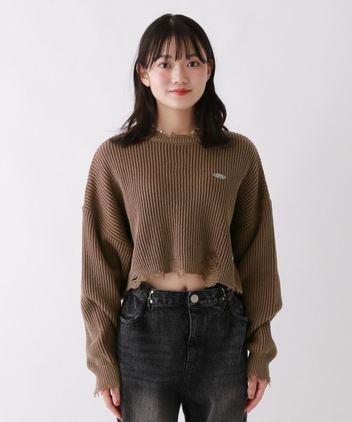 repipi armario(レピピ アルマリオ)の「【洗えるニット】ダメージショートニット(ニット/セーター・キッズ・チャコールグレー/ライトグレー/ブラウン・SMALL/MEDIUM/LARGE)」の9枚目の写真