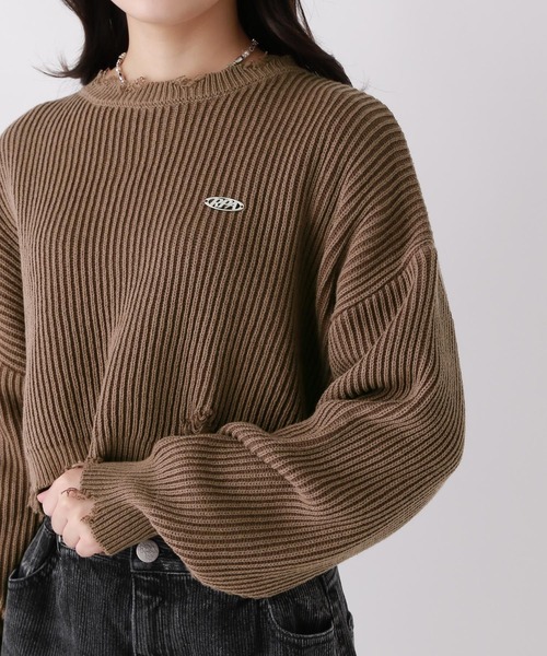 repipi armario(レピピ アルマリオ)の「【洗えるニット】ダメージショートニット(ニット/セーター・キッズ・チャコールグレー/ライトグレー/ブラウン・SMALL/MEDIUM/LARGE)」の14枚目の写真