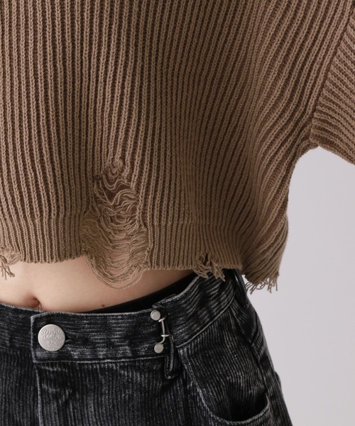 repipi armario(レピピ アルマリオ)の「【洗えるニット】ダメージショートニット(ニット/セーター・キッズ・チャコールグレー/ライトグレー/ブラウン・SMALL/MEDIUM/LARGE)」の15枚目の写真