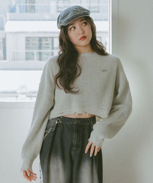 repipi armario(レピピ アルマリオ)の「【洗えるニット】ダメージショートニット(ニット/セーター・キッズ・チャコールグレー/ライトグレー/ブラウン・SMALL/MEDIUM/LARGE)」の19枚目の写真