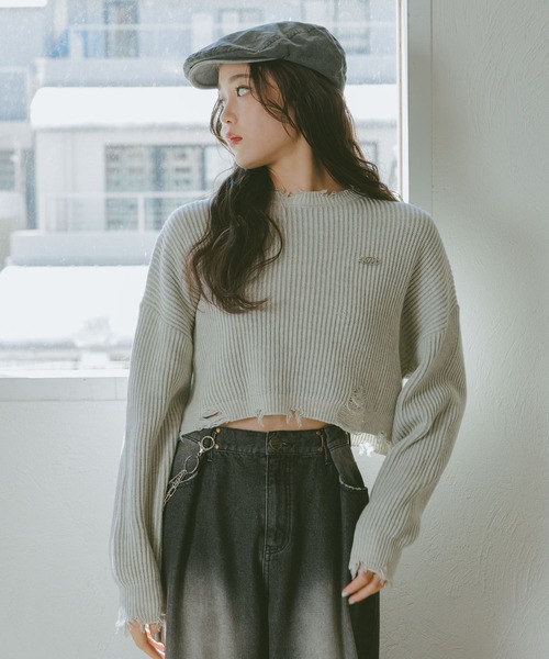 repipi armario(レピピ アルマリオ)の「【洗えるニット】ダメージショートニット(ニット/セーター・キッズ・チャコールグレー/ライトグレー/ブラウン・SMALL/MEDIUM/LARGE)」の20枚目の写真