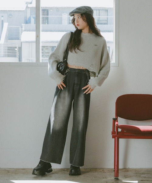 repipi armario(レピピ アルマリオ)の「【洗えるニット】ダメージショートニット(ニット/セーター・キッズ・チャコールグレー/ライトグレー/ブラウン・SMALL/MEDIUM/LARGE)」の22枚目の写真