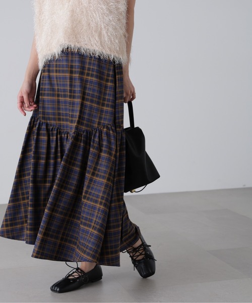 FREE'S MART（フリーズマート）の「◆チェックアシメティアードスカート（スカート・レディース・ブラウン系その他/ダークネイビー・SMALL/MEDIUM）」の2枚目の写真