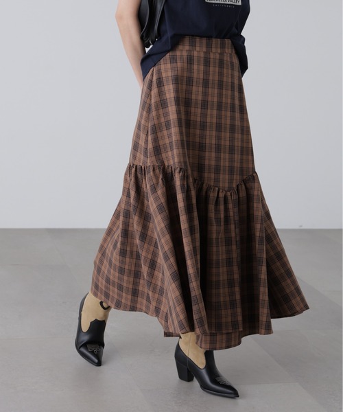 FREE'S MART（フリーズマート）の「◆チェックアシメティアードスカート（スカート・レディース・ブラウン系その他/ダークネイビー・SMALL/MEDIUM）」の7枚目の写真