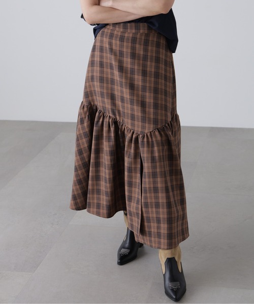 FREE'S MART（フリーズマート）の「◆チェックアシメティアードスカート（スカート・レディース・ブラウン系その他/ダークネイビー・SMALL/MEDIUM）」の8枚目の写真