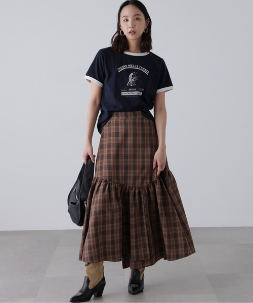 FREE'S MART（フリーズマート）の「◆チェックアシメティアードスカート（スカート・レディース・ブラウン系その他/ダークネイビー・SMALL/MEDIUM）」の9枚目の写真