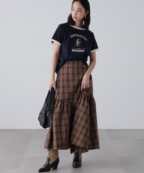 FREE'S MART（フリーズマート）の「◆チェックアシメティアードスカート（スカート・レディース・ブラウン系その他/ダークネイビー・SMALL/MEDIUM）」の11枚目の写真