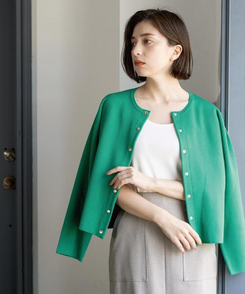 OPAQUE.CLIP（オペークドットクリップ）の「スナップボタンニットカーディガン【UVケア/洗濯機OK】《6col/S～LL》（カーディガン/ボレロ・レディース・アイボリー/ブラック/ネイビー系5/グリーン/キャメル/ボルドー・36/38/40/42）」の8枚目の写真