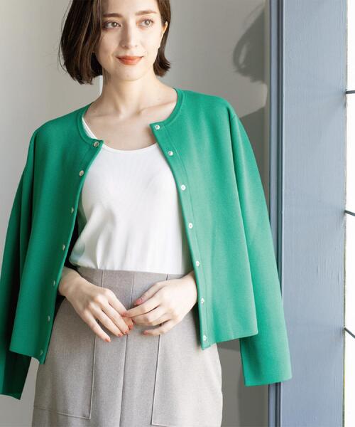 OPAQUE.CLIP（オペークドットクリップ）の「スナップボタンニットカーディガン【UVケア/洗濯機OK】《6col/S～LL》（カーディガン/ボレロ・レディース・アイボリー/ブラック/ネイビー系5/グリーン/キャメル/ボルドー・36/38/40/42）」の10枚目の写真