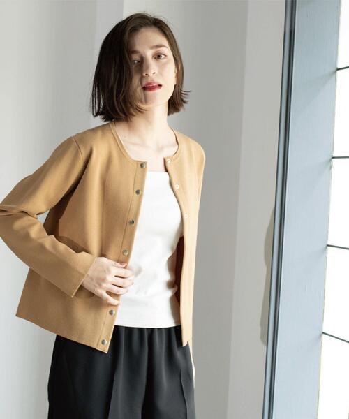 OPAQUE.CLIP（オペークドットクリップ）の「スナップボタンニットカーディガン【UVケア/洗濯機OK】《6col/S～LL》（カーディガン/ボレロ・レディース・アイボリー/ブラック/ネイビー系5/グリーン/キャメル/ボルドー・36/38/40/42）」の14枚目の写真