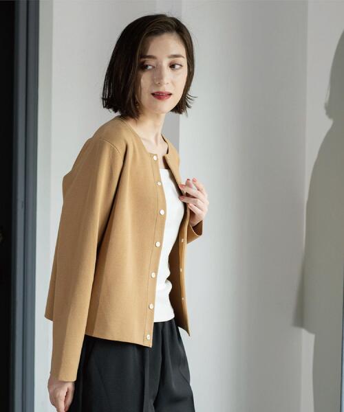 OPAQUE.CLIP（オペークドットクリップ）の「スナップボタンニットカーディガン【UVケア/洗濯機OK】《6col/S～LL》（カーディガン/ボレロ・レディース・アイボリー/ブラック/ネイビー系5/グリーン/キャメル/ボルドー・36/38/40/42）」の15枚目の写真