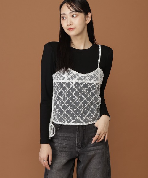 3.3 Field Trip (3.3フィールドトリップ)の「3.3 Field Trip/ドットキャミ付きロングスリーブ(Tシャツ/カットソー・レディース・グレー/ブラック・FREE)」の21枚目の写真