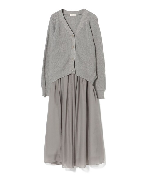 BEAMS HEART（ビームスハート）の「【セットアイテム】Vネック ニットカーディガン × シアー フレアスカート（ワンピース・レディース・カーキ/ブラック/グレー・FREE）」の19枚目の写真
