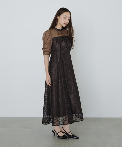 ANDRESD(アンドレスド)の「ノットリボンレースドレス / knot ribbon lace dress(ドレス・レディース・ブルーグレー/ブラック/ブラウン/イエロー/チャコール・S/L/M)」の7枚目の写真