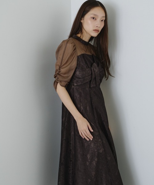 ANDRESD(アンドレスド)の「ノットリボンレースドレス / knot ribbon lace dress(ドレス・レディース・ブルーグレー/ブラック/ブラウン/イエロー/チャコール・S/L/M)」の6枚目の写真