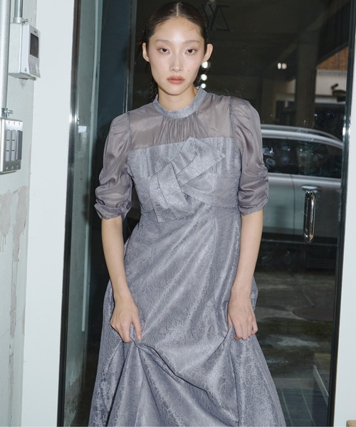 ANDRESD(アンドレスド)の「ノットリボンレースドレス / knot ribbon lace dress(ドレス・レディース・ブルーグレー/ブラック/ブラウン/イエロー/チャコール・S/L/M)」の17枚目の写真