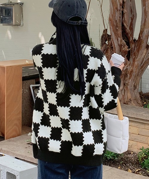 ディオール　チェック柄カーディガン ブラック・ホワイト top.jpg