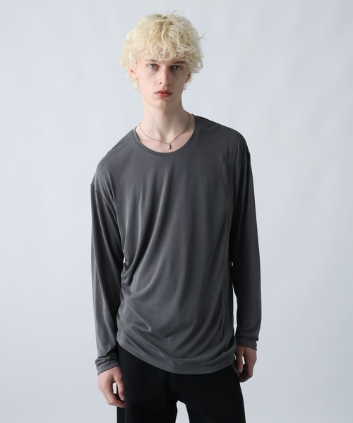 HARE（ハレ）の「アシメギャザーカットソー(HARE)（Tシャツ/カットソー・メンズ・パープル/ブラック/グレー・FREE）」の3枚目の写真