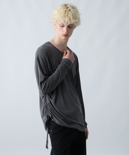 HARE（ハレ）の「アシメギャザーカットソー(HARE)（Tシャツ/カットソー・メンズ・パープル/ブラック/グレー・FREE）」の10枚目の写真