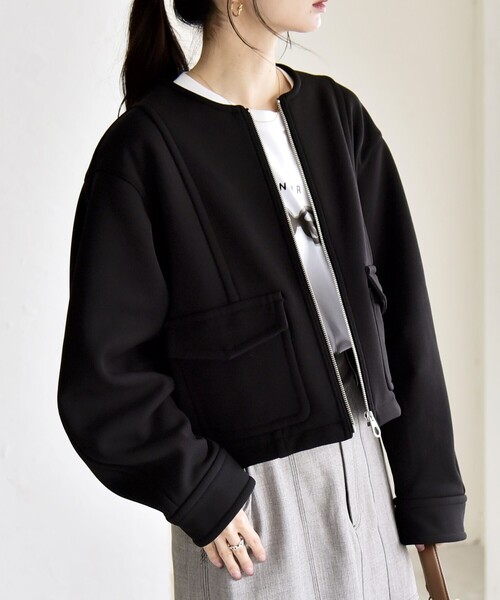 quaranciel:〈洗濯機可能〉ダンボール 裏起毛 ノーカラー コクーン