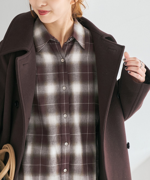 メタルボタンオンブレーチェックルーズシャツ（シャツ/ブラウス