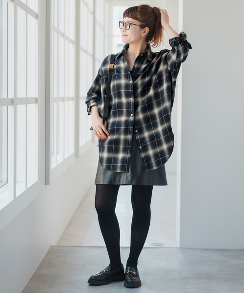 スピックアンドスパン オンブレーチェックルーズシャツ ネルシャツ ベージュ スピック＆スパン Spick & Span 《追加予約》オンブレーチェック