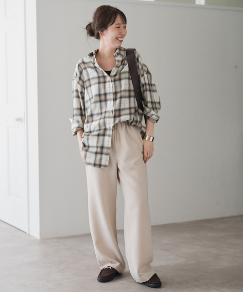 メタルボタンオンブレーチェックルーズシャツ（シャツ/ブラウス