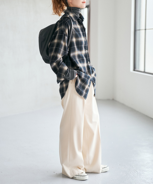 メタルボタンオンブレーチェックルーズシャツ（シャツ/ブラウス