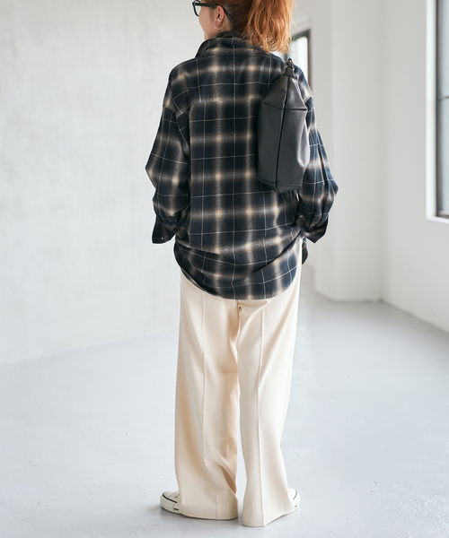 スピックアンドスパン オンブレーチェックルーズシャツ ネルシャツ ベージュ スピックアンドスパン オンブレーチェックルーズシャツ