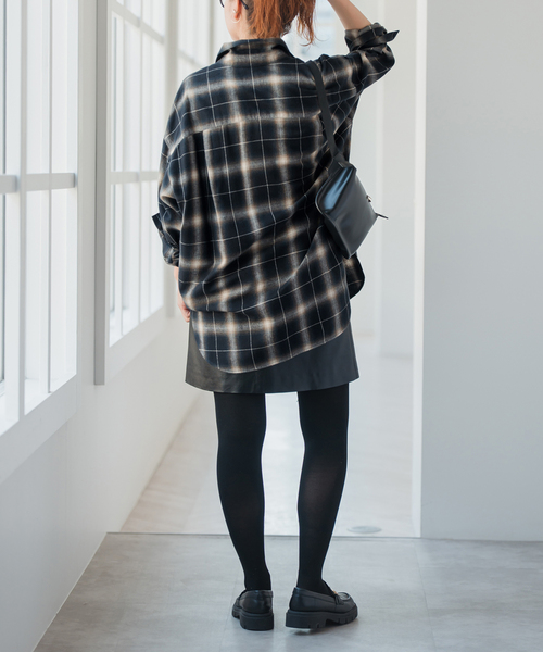 メタルボタンオンブレーチェックルーズシャツ（シャツ/ブラウス