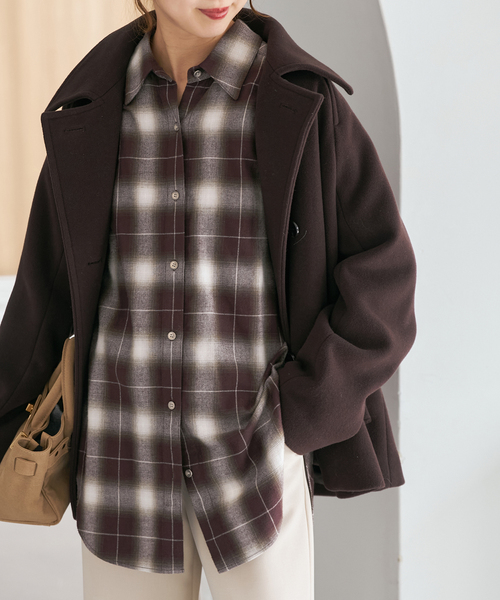 メタルボタンオンブレーチェックルーズシャツ（シャツ/ブラウス