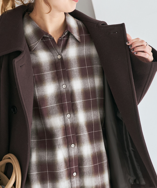 メタルボタンオンブレーチェックルーズシャツ（シャツ/ブラウス