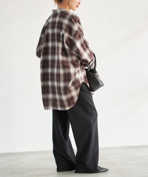メタルボタンオンブレーチェックルーズシャツ（シャツ/ブラウス