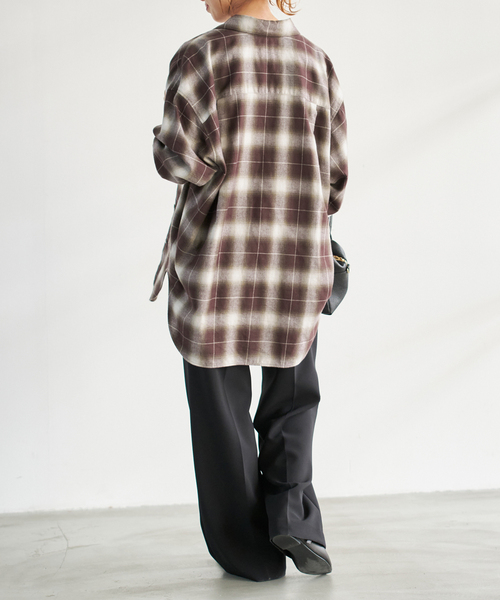 メタルボタンオンブレーチェックルーズシャツ（シャツ/ブラウス