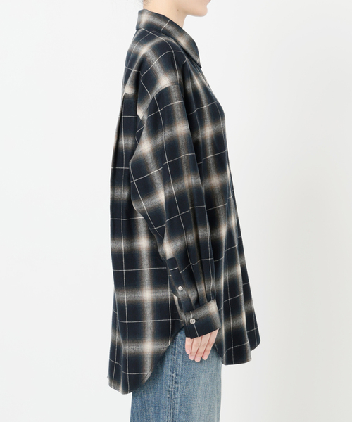メタルボタンオンブレーチェックルーズシャツ（シャツ/ブラウス