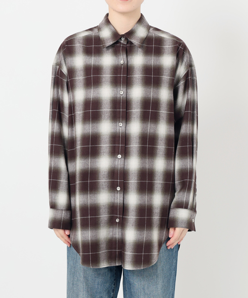 メタルボタンオンブレーチェックルーズシャツ（シャツ/ブラウス